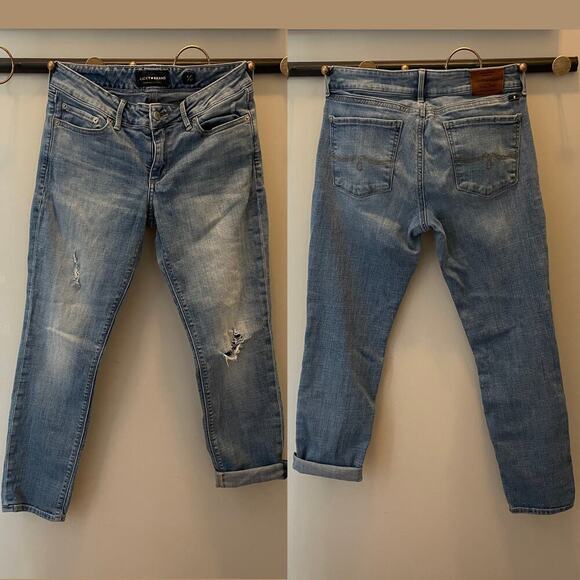 Lucky Brand 4/27 Lolita Crop Jeans | Mid Rise, Light Wash, Distressed Slim Fit - Picture 5 of 10